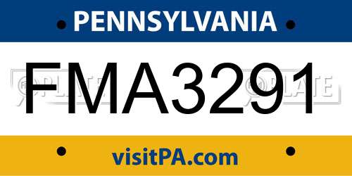 FMA3291 Pennsylvania License Plate