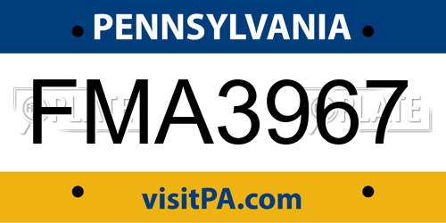 FMA3967 Pennsylvania License Plate
