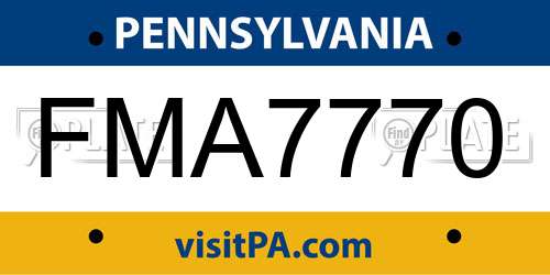 FMA7770 Pennsylvania License Plate