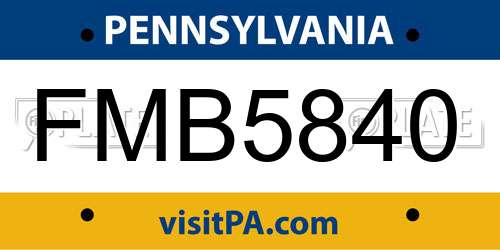 FMB5840 Pennsylvania License Plate