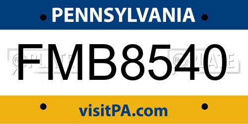 FMB8540 Pennsylvania License Plate