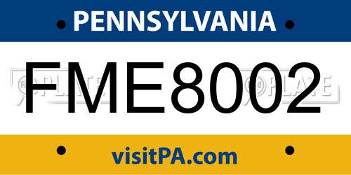 FME8002 Pennsylvania License Plate