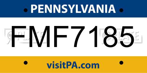 FMF7185 Pennsylvania License Plate