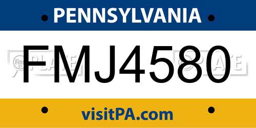 FMJ4580 Pennsylvania License Plate