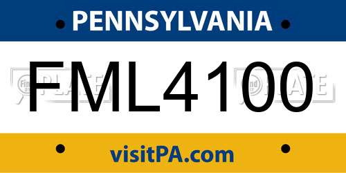 FML4100 Pennsylvania License Plate