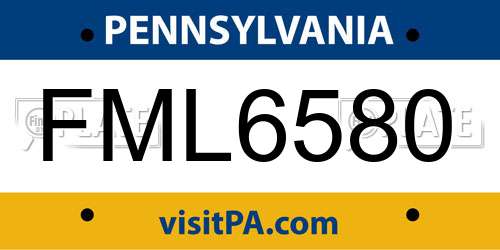 FML6580 Pennsylvania License Plate