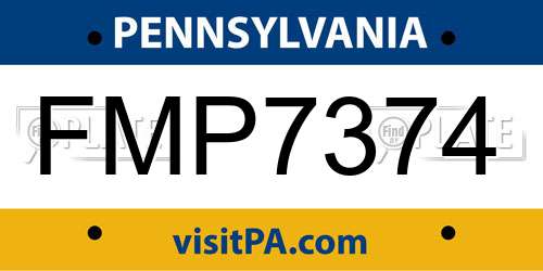 FMP7374 Pennsylvania License Plate