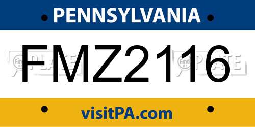 FMZ2116 Pennsylvania License Plate