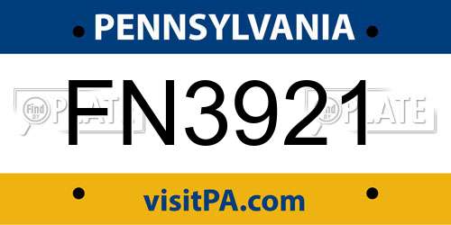 FN3921 Pennsylvania License Plate