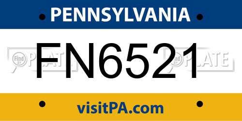 FN6521 Pennsylvania License Plate