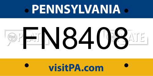 FN8408 Pennsylvania License Plate