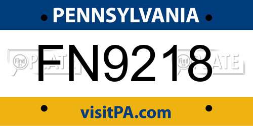 FN9218 Pennsylvania License Plate