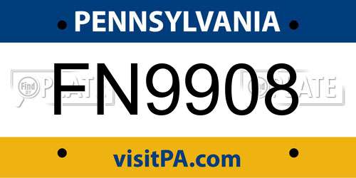 FN9908 Pennsylvania License Plate