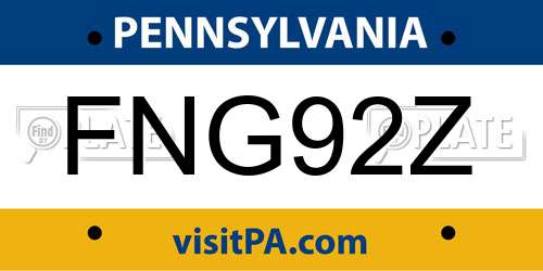 FNG92Z Pennsylvania License Plate