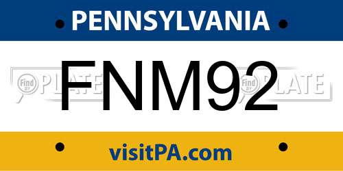 FNM92 Pennsylvania License Plate