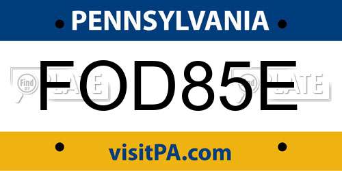 FOD85E Pennsylvania License Plate
