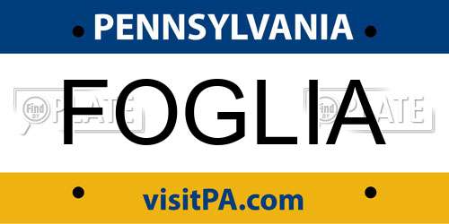 FOGLIA Pennsylvania License Plate