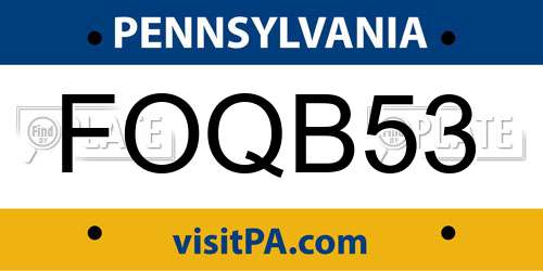 FOQB53 Pennsylvania License Plate