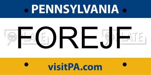 FOREJF Pennsylvania License Plate