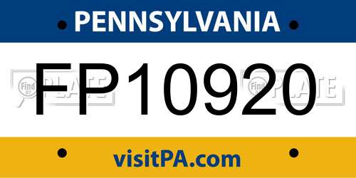 FP10920 Pennsylvania License Plate