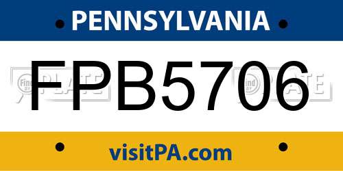 FPB5706 Pennsylvania License Plate