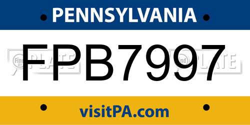 FPB7997 Pennsylvania License Plate