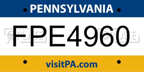 FPE4960 Pennsylvania License Plate