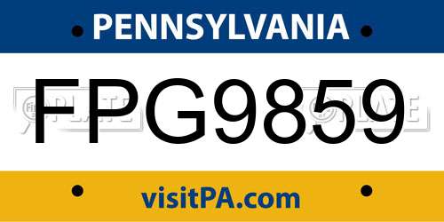FPG9859 Pennsylvania License Plate