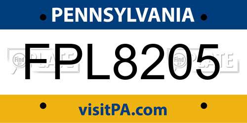 FPL8205 Pennsylvania License Plate