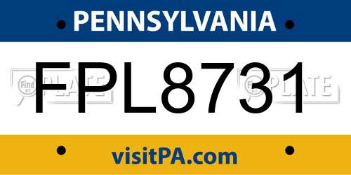 FPL8731 Pennsylvania License Plate