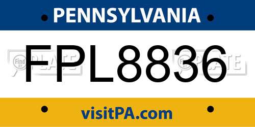 FPL8836 Pennsylvania License Plate