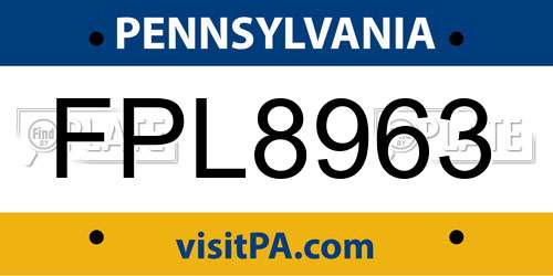 FPL8963 Pennsylvania License Plate