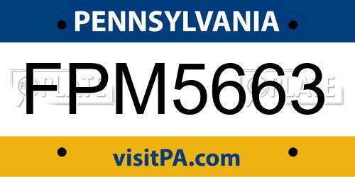 FPM5663 Pennsylvania License Plate