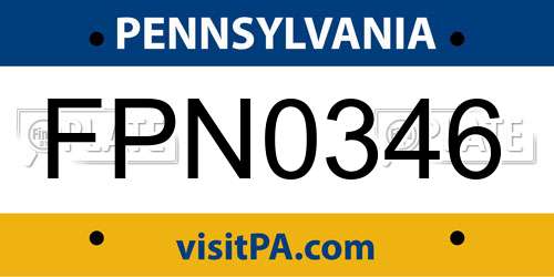 FPN0346 Pennsylvania License Plate
