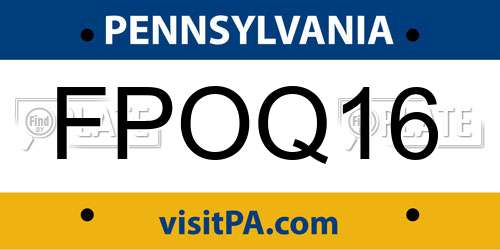 FPOQ16 Pennsylvania License Plate