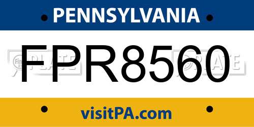 FPR8560 Pennsylvania License Plate