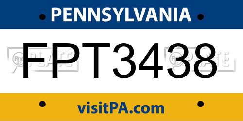 FPT3438 Pennsylvania License Plate