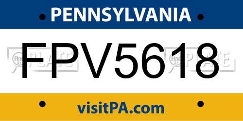 FPV5618 Pennsylvania License Plate