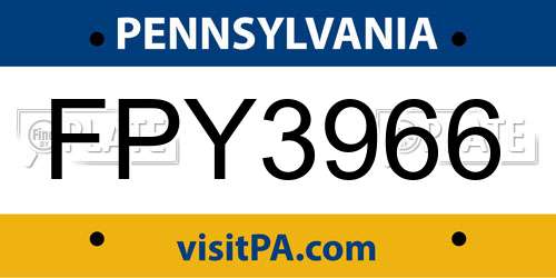 FPY3966 Pennsylvania License Plate