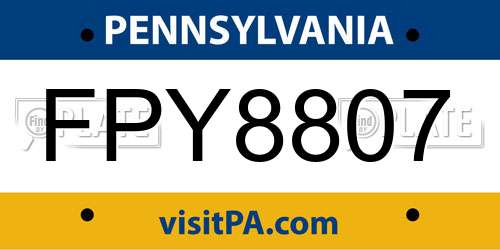 FPY8807 Pennsylvania License Plate