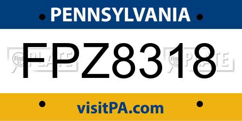 FPZ8318 Pennsylvania License Plate