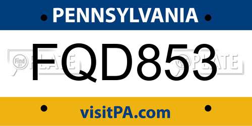 FQD853 Pennsylvania License Plate