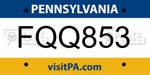 FQQ853 Pennsylvania License Plate