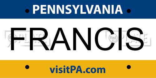 FRANCIS Pennsylvania License Plate