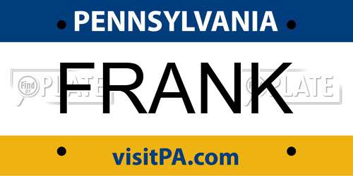 FRANK Pennsylvania License Plate
