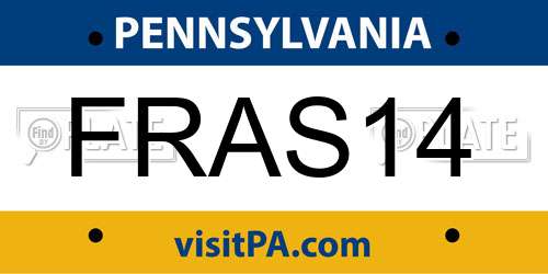 FRAS14 Pennsylvania License Plate
