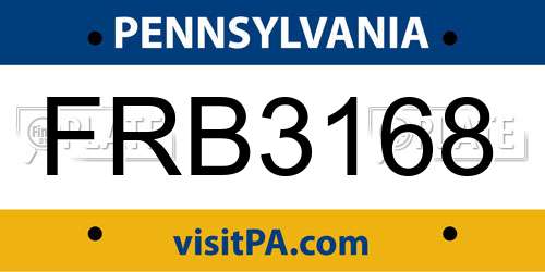FRB3168 Pennsylvania License Plate