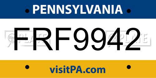 FRF9942 Pennsylvania License Plate