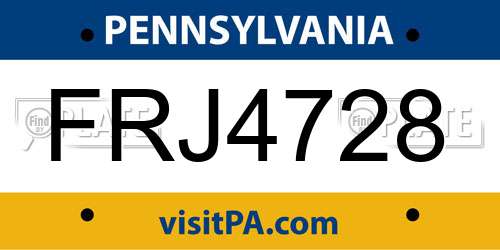 FRJ4728 Pennsylvania License Plate