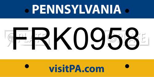 FRK0958 Pennsylvania License Plate